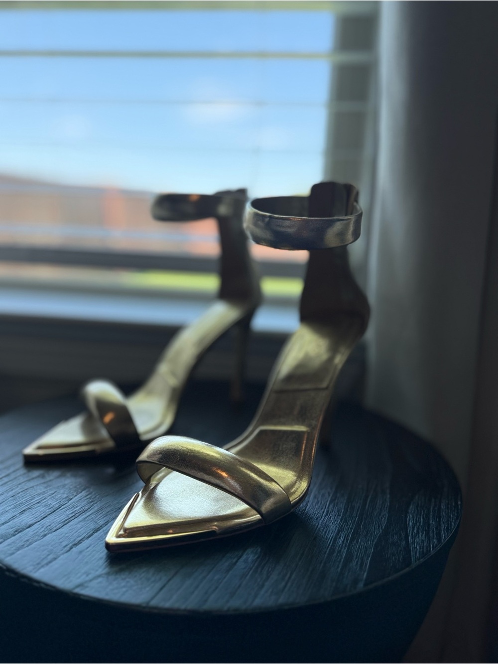 Aldo Metallic Gold Ankle-Strap Stiletto Heels